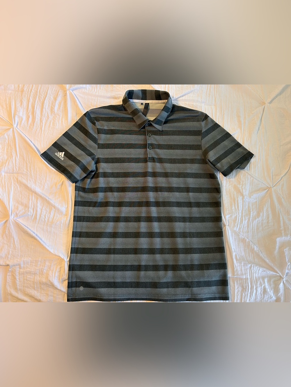 adidas Men's Black and Gray Striped Polo